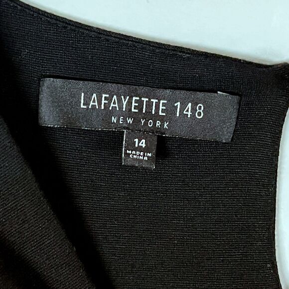 Lafayette 148 Midi Dress Black Size‎ 14 Black Ruched Classic Neutral Capsule - Picture 3 of 10